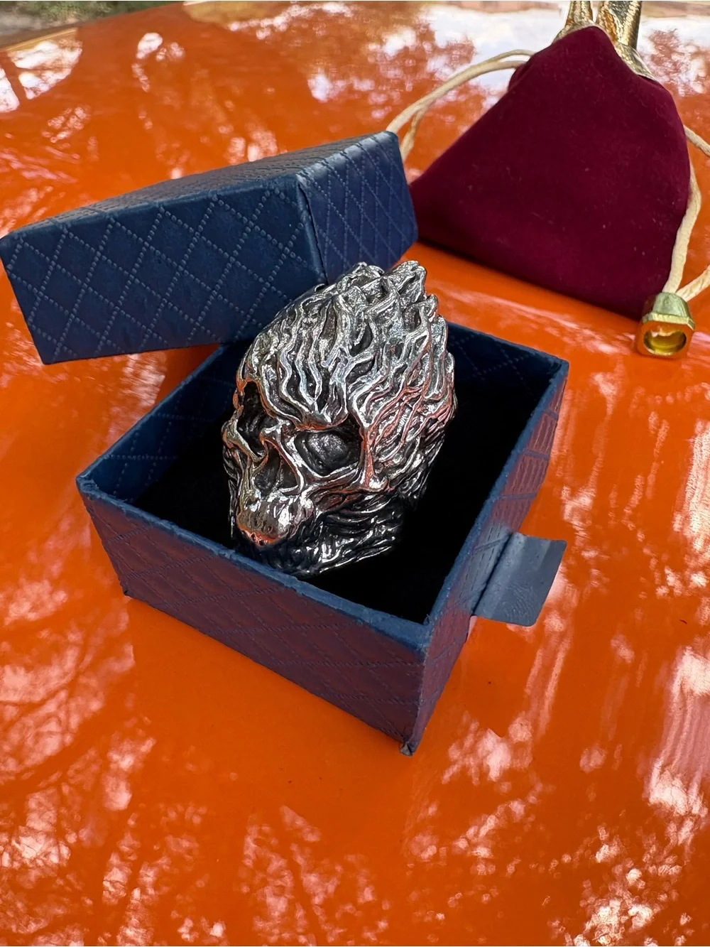 Men's Silver-Tone Flame Skull Ring - Bold Statement Jewelry
